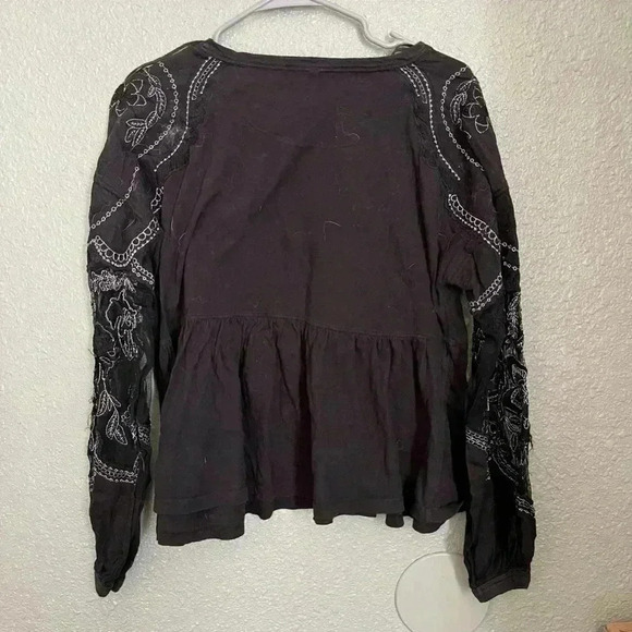 Free people black peplum embroidered longsleeve top - Picture 3 of 5